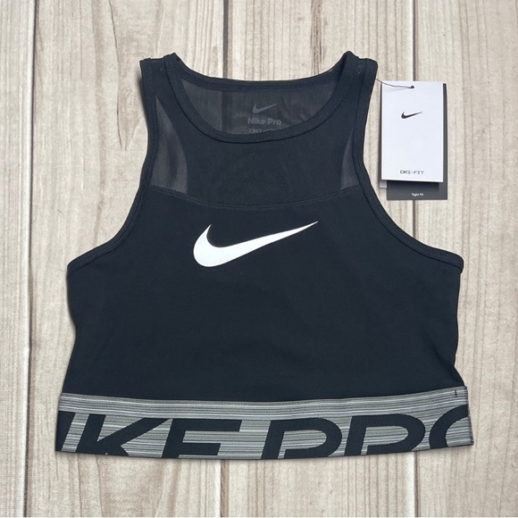 Nike Women's Size Small Pro Dri-Fit Crop Tank Top Black - Picture 1 of 9